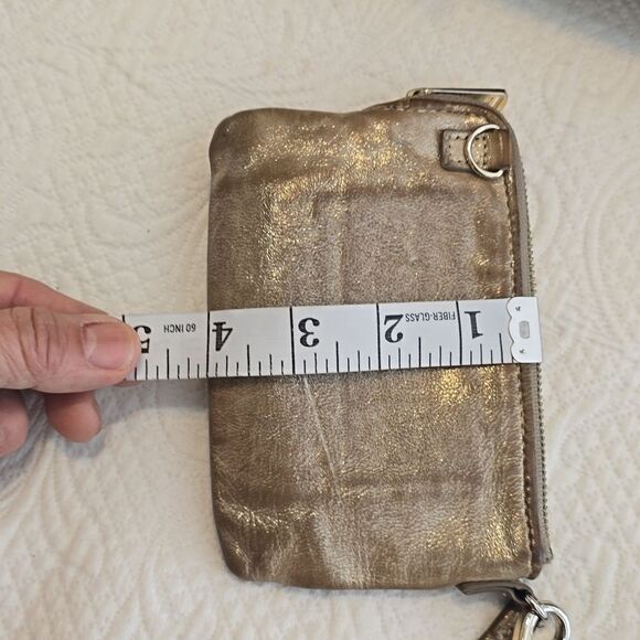 Fossil Metallic Leather Zip Around Wallet Wristlet Gold - Picture 5 of 7